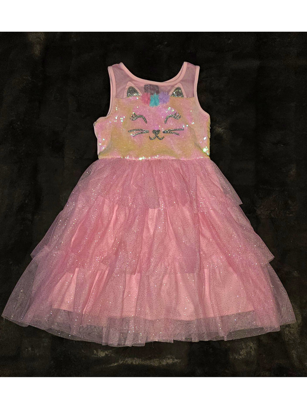 Pink & Violet Girls Size 6 Pink Cat Sequin Tulle Tutu Dress Sleeveless Party